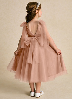 Azazie Dori Flower Girl Dresses Champagne Rose A-Line Ruched Tulle Dress image1