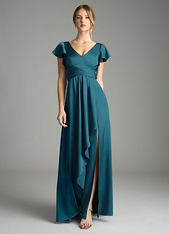 Azazie Omari Bridesmaid Dresses Ink Blue A-Line Stretch Satin Dress image3