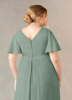 Azazie Morning Glory vestidos de madre de la novia Vestido de Salvia Plateada de Gasa de Corte en A con Cuello en V fruncido image10