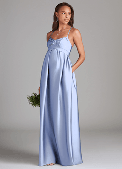 Azazie Llana Maternity Bridesmaid Dresses A-Line Stretch Satin Floor-Length Dress with Pockets image3