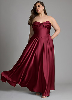 Azazie Meleena Robes de demoiselle d'honneur Robe Trapèze en Satin extensible Bustier Bourgogne image7