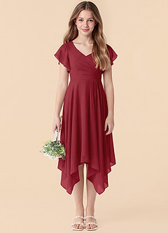 Azazie Janeaurelia Junior Pomegranate A-Line Pleated Chiffon Dress image1
