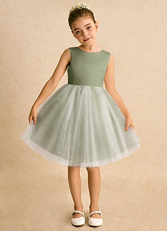 Azazie Esme Robe Demoiselle D'honneur Fillette Robe Princesse en Tulle Arc Ivoire Pistache image6