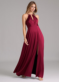 Azazie Evalleen Bridesmaid Dresses Burgundy A-Line Pleated Stretch Satin Dress image5