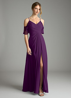 Azazie Dakota Bridesmaid Dresses Grape A-Line V-Neck Pleated Chiffon Dress image3