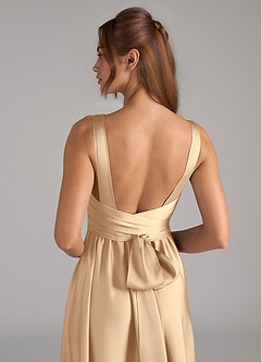 Azazie Kora Bridesmaid Dresses Champagne A-Line Pleated Stretch Satin Dress image2