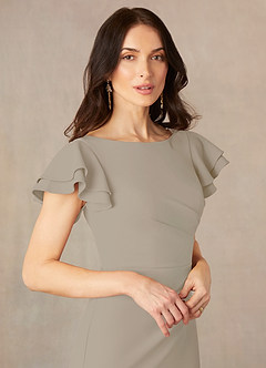 Azazie Peppermint Mother of the Bride Dresses Taupe Mermaid Scoop Ruched Stretch Crepe Dress image3