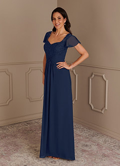 Azazie Gwenyth Mother of the Bride Dresses Dark Navy A-Line Lace Chiffon Dress image4