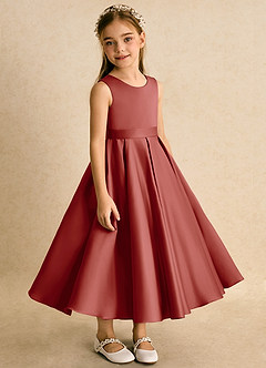 Azazie Junebuj Flower Girl Dresses Terracotta Ball-Gown Pleated Matte Satin Dress image5