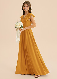 Azazie Anysa Junior Butterscotch A-Line Ruched Chiffon Dress image6