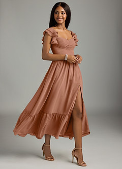 Azazie Anaya Bridesmaid Dresses Bronzer A-Line Pleated Chiffon Dress image3