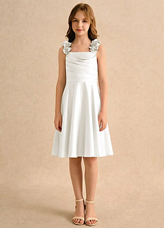 Azazie Resa Girls Formal Sukienki dla dziewczynek sypiących kwiaty Linia A Pofałdowany Matowy satynowy Długość do kolan Sukienka image1