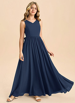 Azazie Hathaway Junior Dark Navy A-Line Bow Chiffon Dress image2