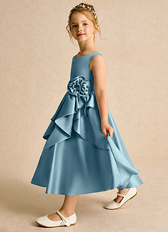 Azazie Hermia Flower Girl Dresses Moody Blue A-Line Sleeveless Matte Satin Dress image4