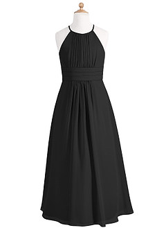 Azazie Bonnie Junior Black A-Line Pleated Chiffon Dress image5