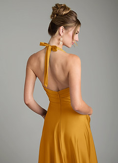 Azazie Tenaya Robes de demoiselle d'honneur Robe Trapèze en Satin extensible Décolleté en cœur Caramel écossais image2