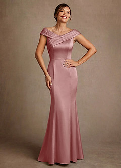 Azazie Aberdeen Vestidos para mãe da noiva Vestido Rosa Empoeirada de Cetim elástico de Bainha com Plissado image1