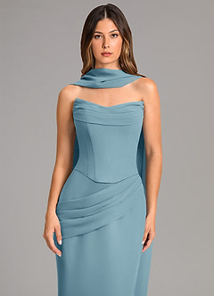 Azazie Sorrel Vestidos de damas de honor Vestido de Azul Malhumorado de Gasa de Corte Sirena con Corsé image6