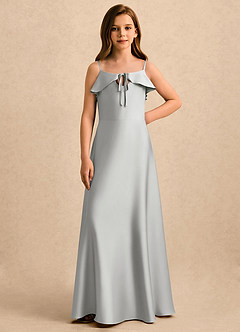 Azazie Kapri Girls Formal Flower Girl Klänningar Klä A-Line i Stretch Satin Rynkad image4