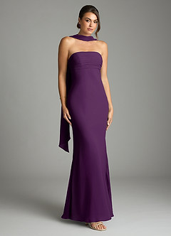 Azazie Saylor Vestidos de damas de honor Vestido de Uva de Gasa de Corte Sirena con Sin tirantes image1