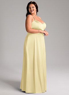 Azazie Mei Brautjungfernkleider A-Linie V-Hals Stretch-Satin Kleid Zitronensorbet image9