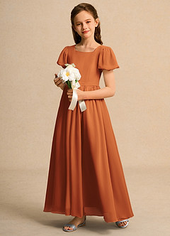 Azazie Lilia Girls Formal Blumenmädchenkleider A-Linie mit ärmel Chiffon Kleid Kanel image3