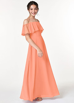 Azazie Maggie Junior A-Linie Schulterfrei Chiffon Kleid Sonnenuntergang image4