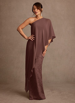 Azazie Wilma Mother of the Bride Dresses Espresso Sheath One Shoulder Floral Burnout Dress image3