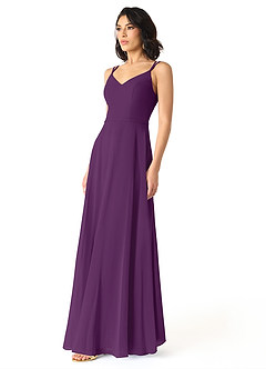 Azazie Janine Bridesmaid Dresses Grape A-Line V-Neck Chiffon Dress image2
