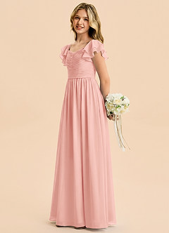 Azazie Anaya Junior Vestido Rosetón de Gasa de Corte en A con Escote corazón image3