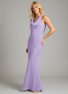 Azazie Rylina Vestidos de damas de honor Vestido de Lila de Gasa de Corte Sirena con Plisado image4