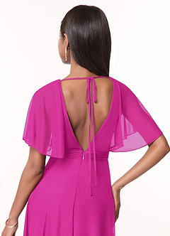 Azazie Tinsley Bridesmaid Dresses Fuchsia A-Line Pleated Mesh Dress image4
