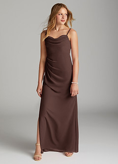Azazie Mai Junior Ganache Sheath Pleated Chiffon Dress image3