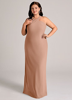 Azazie Doretta Bridesmaid Dresses Champagne Rose Mermaid Pleated Chiffon Dress image9