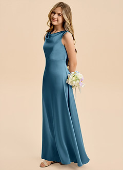 Azazie Kiki Junior Bermuda A-Line Bow Stretch Satin Dress image3