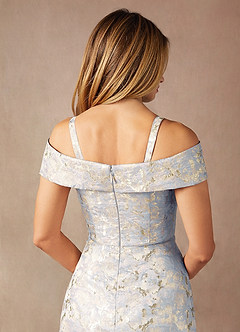 Azazie Maria Mother of the Bride Dresses Dusty Blue A-Line Off the Shoulder Jacquard Dress image8