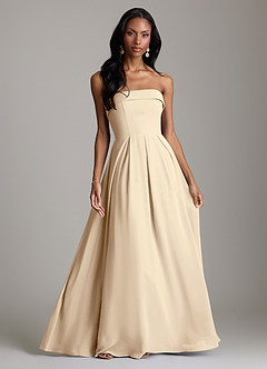 Azazie Lucienne Bridesmaid Dresses Champagne A-Line Strapless Chiffon Convertible Dress image1