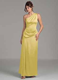 Azazie Zahira Robes de demoiselle d'honneur Robe Fourreau en Satin extensible Asymétrique Canari image5
