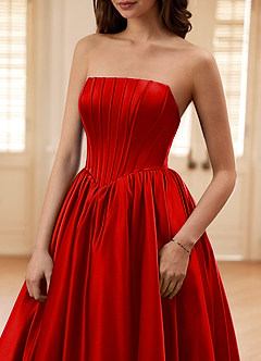 Seraphina Red A-line Boned Corset Satin Prom Dress image5
