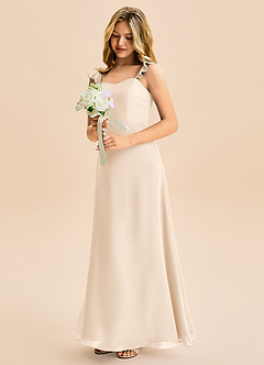 Azazie Mavie Junior Abito A-Line in Chiffon Increspato Alabastro Bianco image1