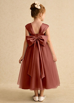 Azazie Chickadee Blumenmädchenkleider Ballkleid Herzausschnitt Matte Satin Kleid Rotbraun image3