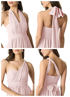 Azazie Olani Bridesmaid Dresses Blushing Pink A-Line Off the Shoulder Chiffon Convertible Dress image2