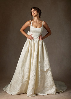 Azazie Skylin Wedding Dresses Antique White Ball-Gown with Pockets Floral Jacquard Dress image12
