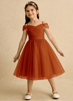 Azazie Lila Girls Formal Robe Demoiselle D'honneur Fillette Robe Trapèze en Tulle Épaule décolletée Paprika image3