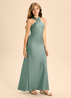 Azazie Doretta Junior Silver Sage Mermaid Pleated Stretch Satin Dress image6