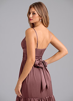 Azazie Nathalia Bridesmaid Dresses Vintage Mauve A-Line Pleated Stretch Satin Dress image2