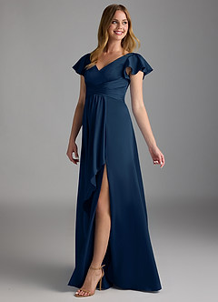 Azazie Omari Bridesmaid Dresses Dark Navy A-Line Stretch Satin Dress image5