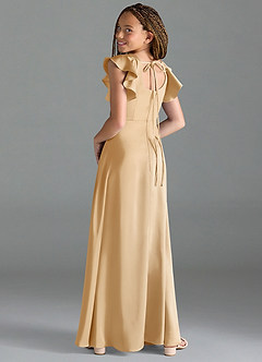 Azazie Bondi Junior Gold A-Line Side Slit Stretch Satin Dress image5