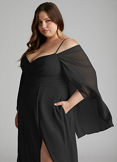 Azazie Cienna Bridesmaid Dresses Black A-Line Off the Shoulder Chiffon Dress image11