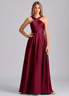 Azazie Dixie Bridesmaid Dresses Burgundy A-Line Pleated Stretch Satin Dress image3